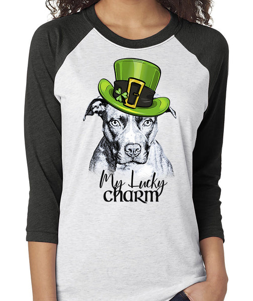 MY LUCKY CHARM PIT BULL RAGLAN TEE - UP TO 3XL