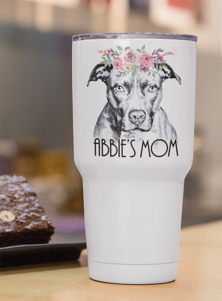 BEAUTIFUL BOHO PIT BULL WHITE STAINLESS STEEL TUMBLER - BIG 30 oz. size -PERSONALIZATION INSTRUCTIONS BELOW