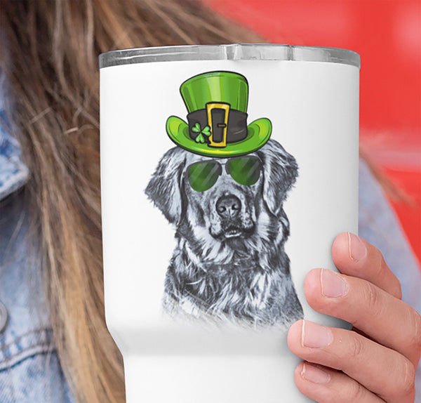 COOL ST PADDY'S DAY GOLDEN RETRIEVER WHITE STAINLESS STEEL TUMBLER - BIG 30 oz. size
