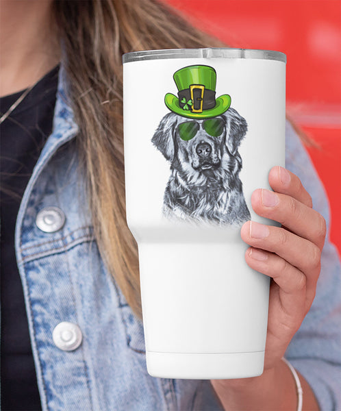 COOL ST PADDY'S DAY GOLDEN RETRIEVER WHITE STAINLESS STEEL TUMBLER - BIG 30 oz. size