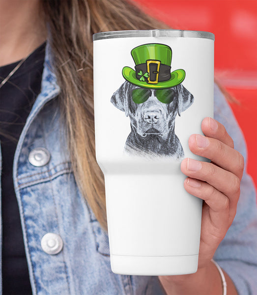 COOL ST PADDY'S DAY LABRADOR WHITE STAINLESS STEEL TUMBLER - BIG 30 oz. size