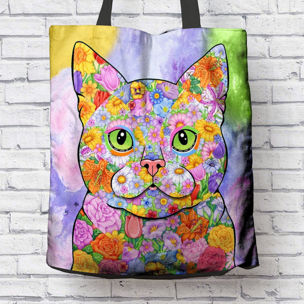 FABULOUS FLOWER CAT CANVAS TOTE - NEW BIGGER SIZE