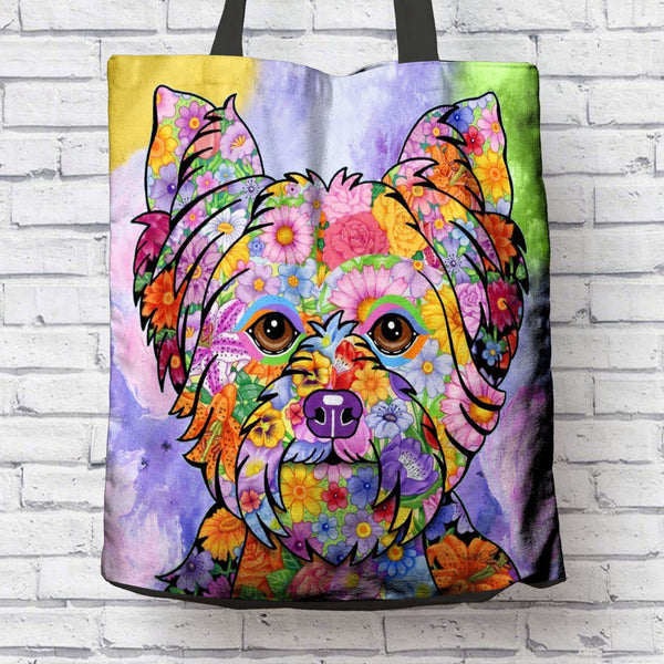 FABULOUS FLOWER YORKIE CANVAS TOTE - NEW BIGGER SIZE