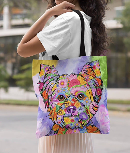 FABULOUS FLOWER YORKIE CANVAS TOTE - NEW BIGGER SIZE