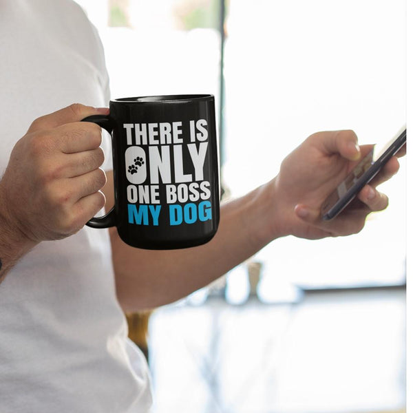 DOG IS BOSS Black Mug - BIG 15 oz. size