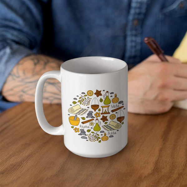 AYURVEDIC White Mug - BIG 15 oz. size