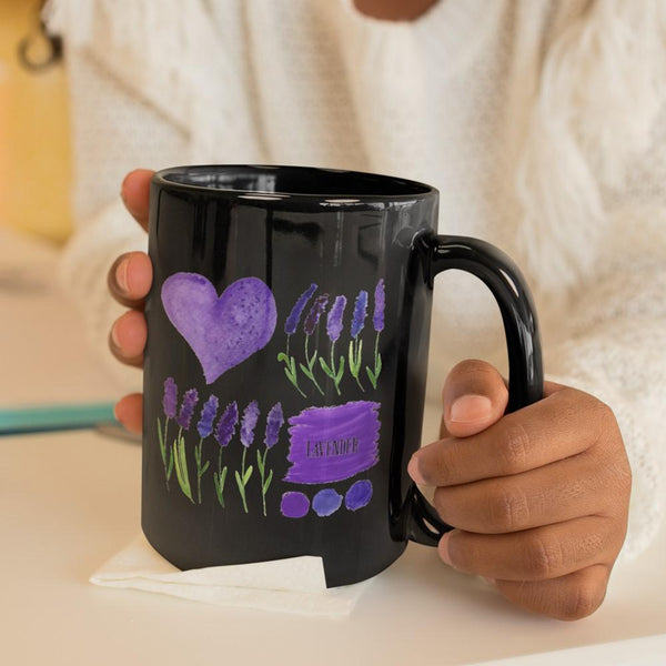 LAVENDER Black Mug - BIG 15 oz. size