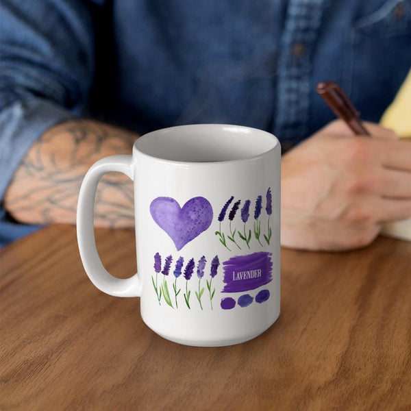 LAVENDER White Mug - BIG 15 oz. size