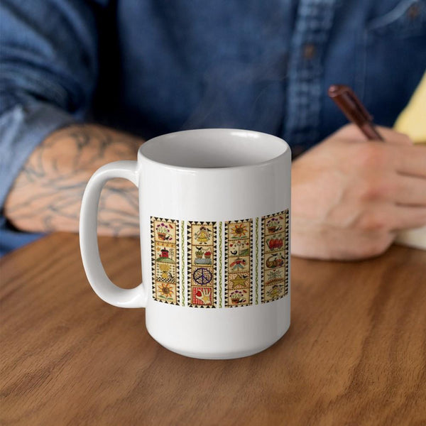 FOLK ART White Mug - BIG 15 oz. size