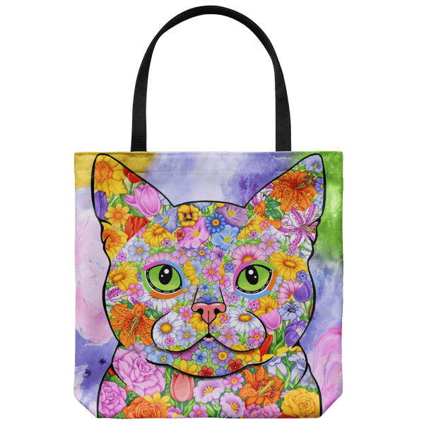FABULOUS FLOWER CAT CANVAS TOTE - NEW BIGGER SIZE