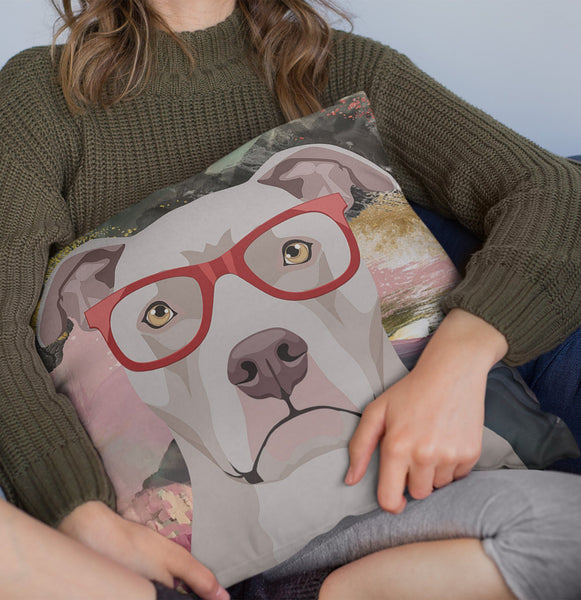 FREE SHIPPING: COOL HIPSTER PIT BULL THROW PILLOWS - 4 SIZES TO CHOOSE FROM IN STUFFED & SEWN, OR ZIP COVER ONLY, OR ZIP COVER & INSERT