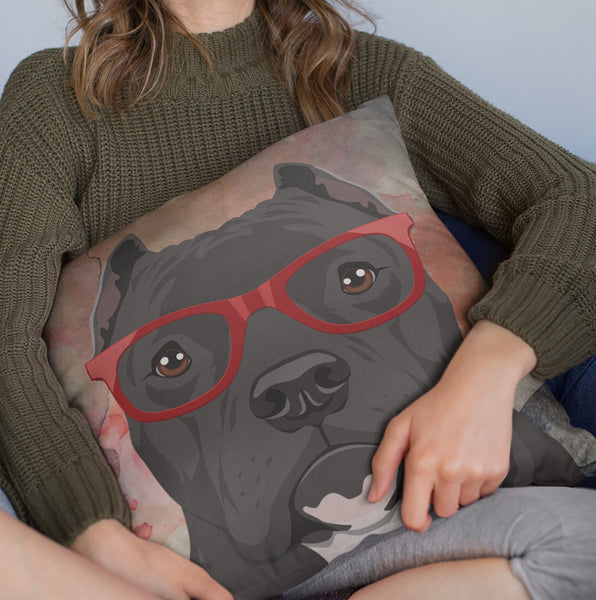 FREE SHIPPING: COOL CROPPED EAR HIPSTER PIT BULL THROW PILLOWS - 4 SIZES TO CHOOSE FROM IN STUFFED & SEWN, OR ZIP COVER ONLY, OR ZIP COVER & INSERT