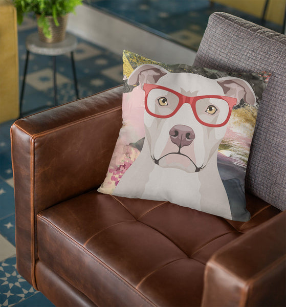 FREE SHIPPING: COOL HIPSTER PIT BULL THROW PILLOWS - 4 SIZES TO CHOOSE FROM IN STUFFED & SEWN, OR ZIP COVER ONLY, OR ZIP COVER & INSERT