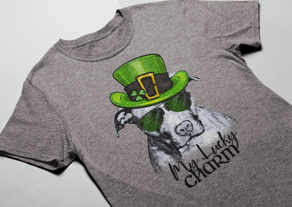 COOL LUCKY CHARM PIT BULL HEATHER COLORED PREMIUM BELLA CANVAS TEES - UP TO 3XL - 2 COLORS
