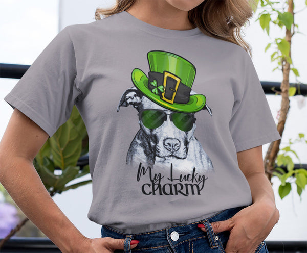 COOL LUCKY CHARM PIT BULL HEATHER COLORED PREMIUM BELLA CANVAS TEES - UP TO 3XL - 2 COLORS