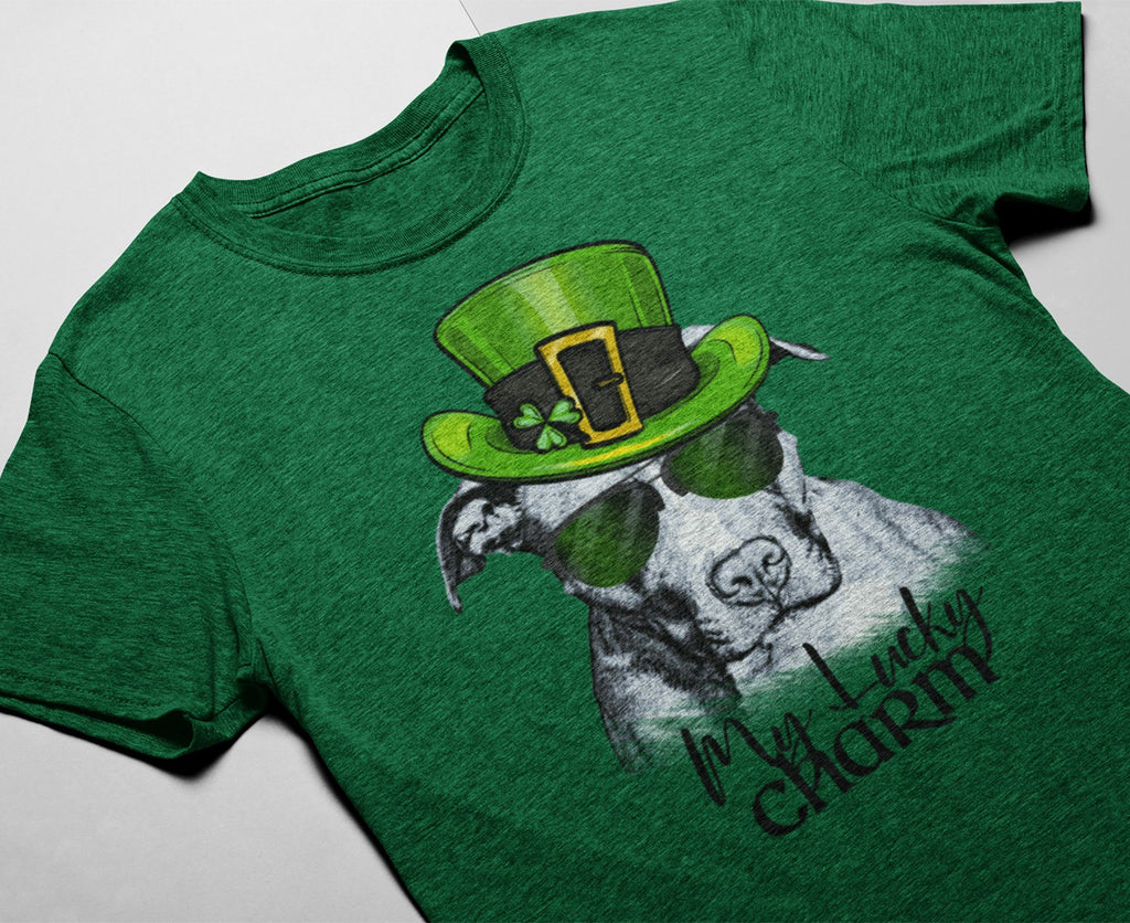 COOL LUCKY CHARM PIT BULL HEATHER COLORED PREMIUM BELLA CANVAS TEES - UP TO 3XL - 2 COLORS