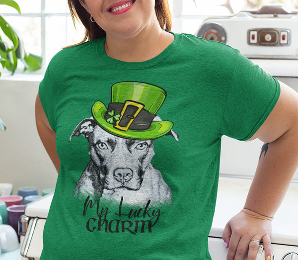 MY LUCKY CHARM PIT BULL HEATHER COLORED BELLA CANVAS TEES - SIZES TO 3XL - 2 COLORS