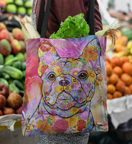 FABULOUS FLOWER FRENCH BULLDOG CANVAS TOTE - NEW BIGGER SIZE