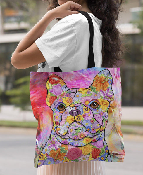 FABULOUS FLOWER FRENCH BULLDOG CANVAS TOTE - NEW BIGGER SIZE