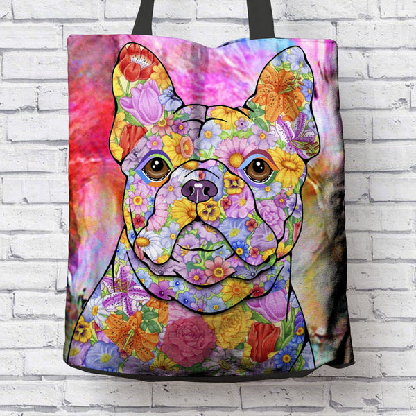 FABULOUS FLOWER FRENCH BULLDOG CANVAS TOTE - NEW BIGGER SIZE
