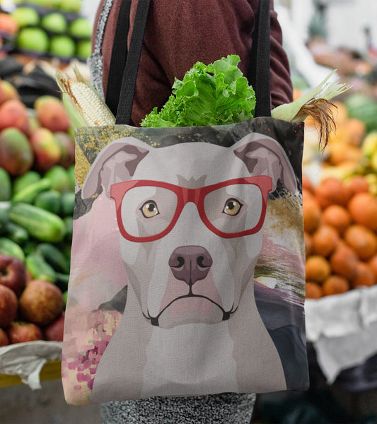 COOL HIPSTER PIT BULL CANVAS TOTE - NEW BIGGER SIZE