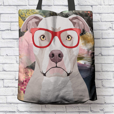 COOL HIPSTER PIT BULL CANVAS TOTE - NEW BIGGER SIZE