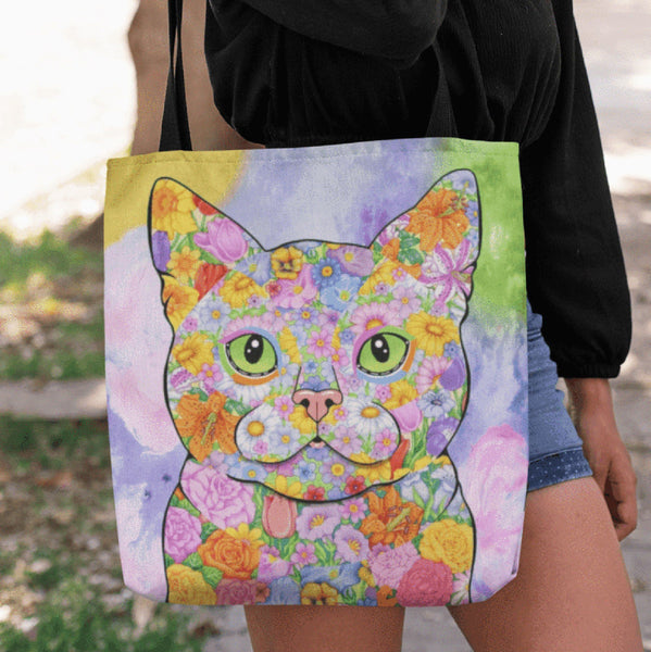 FABULOUS FLOWER CAT CANVAS TOTE - NEW BIGGER SIZE