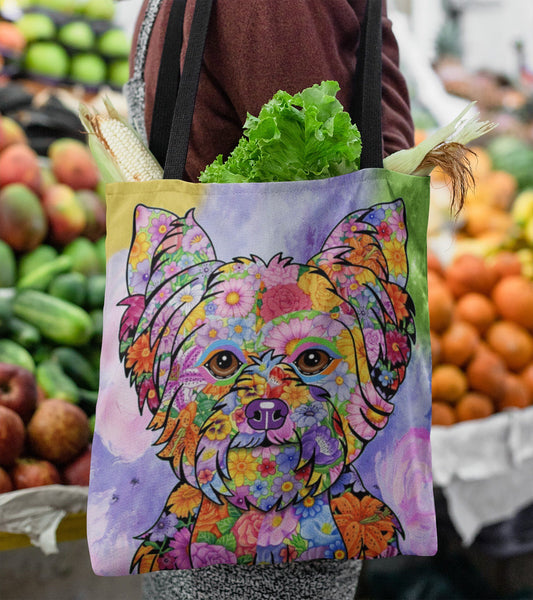 FABULOUS FLOWER YORKIE CANVAS TOTE - NEW BIGGER SIZE