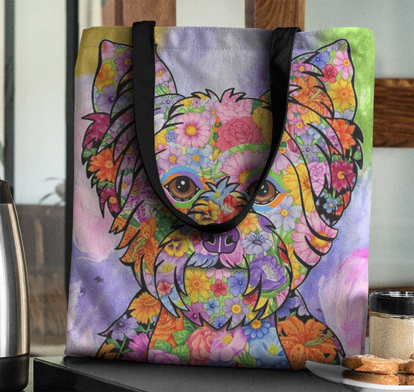 FABULOUS FLOWER YORKIE CANVAS TOTE - NEW BIGGER SIZE