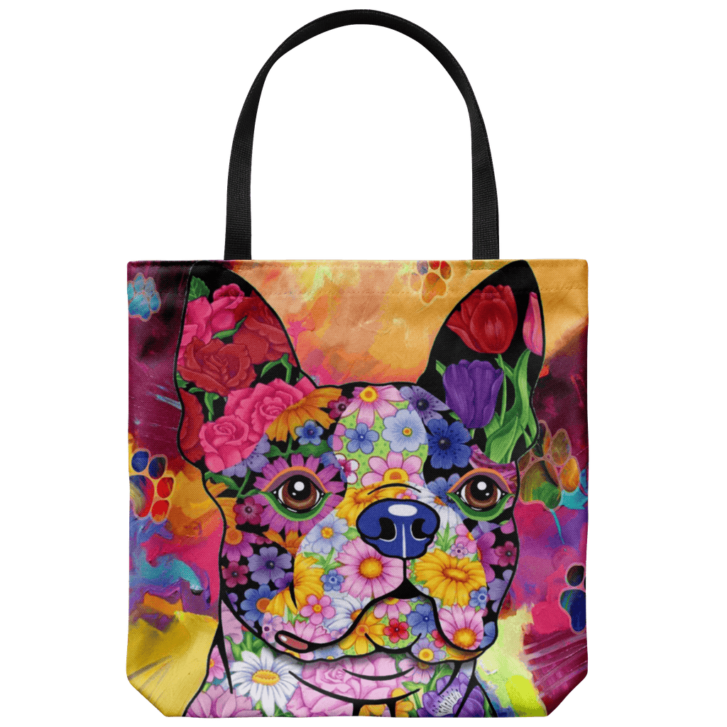 FABULOUS FLOWER BOSTON TERRIER CANVAS TOTE - NEW BIGGER SIZE