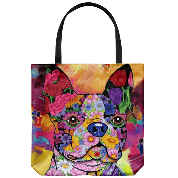FABULOUS FLOWER BOSTON TERRIER CANVAS TOTE - NEW BIGGER SIZE
