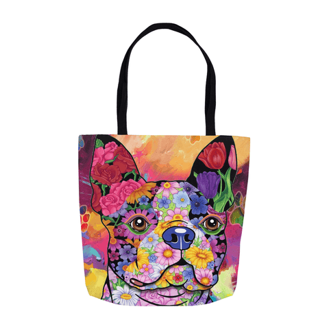 FLOWER BOSTON TERRIER CANVAS TOTE - NOW IN 3 SIZES