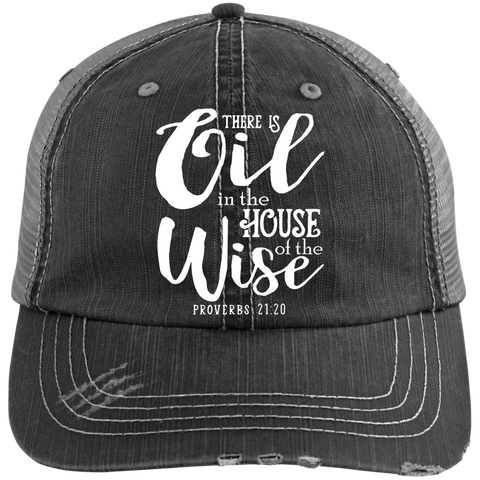 EMBROIDERED PROVERBS Distressed Unstructured Trucker Cap