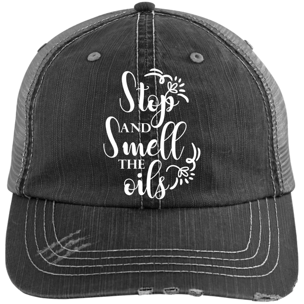 EMBROIDERED SMELL THE OILS Distressed Unstructured Trucker Cap - 3 Colors to Choose From