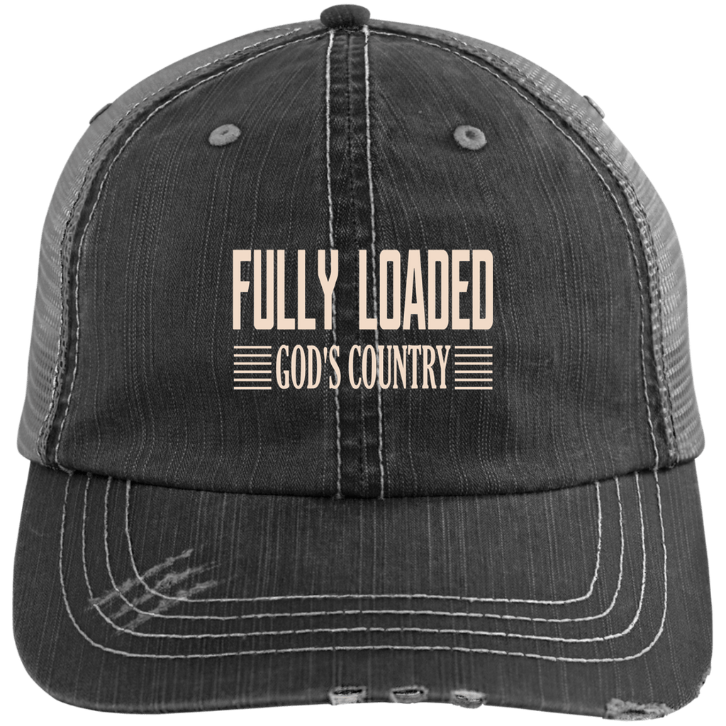 EMBROIDERED FULLY LOADED GOD'S COUNTRY Distressed Unstructured Trucker Cap