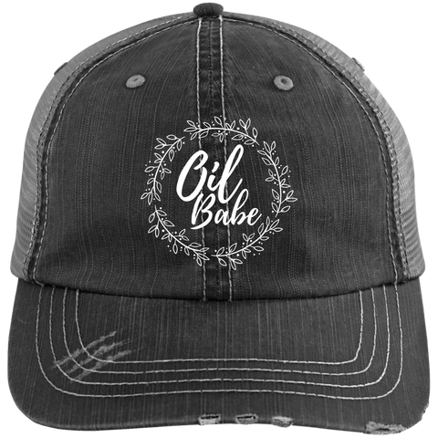 EMBROIDERED OIL BABE Distressed Unstructured Trucker Cap