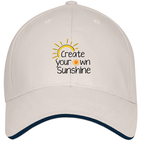 EMBROIDERED SUNSHINE Bayside USA Made Structured Twill Cap With Sandwich Visor