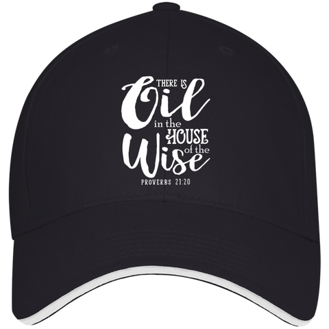 EMBROIDERED PROVERBS Bayside USA Made Structured Twill Cap With Sandwich Visor