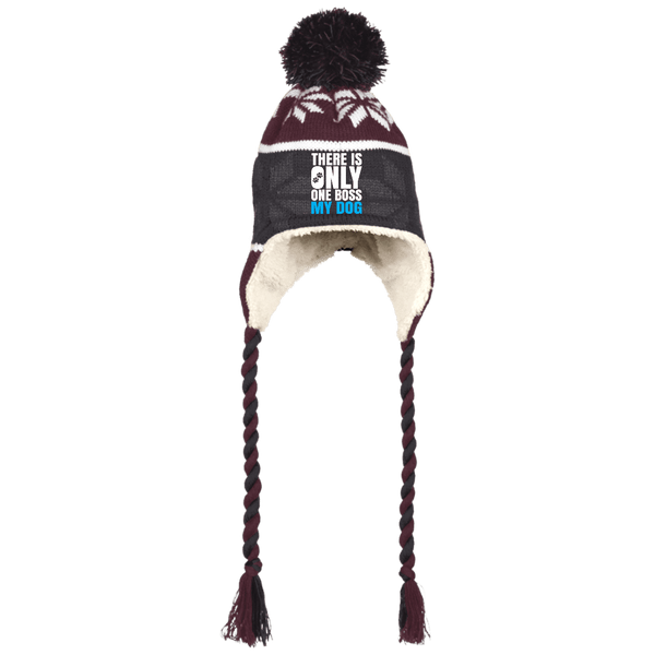 DOG IS BOSS Holloway Hat with Ear Flaps and Braids - EMBROIDERED Design