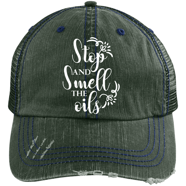 EMBROIDERED SMELL THE OILS Distressed Unstructured Trucker Cap - 3 Colors to Choose From