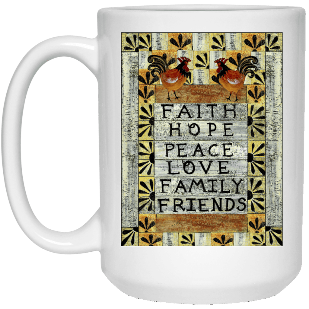 PEACE LOVE FAMILY White Mug - BIG 15 oz. size