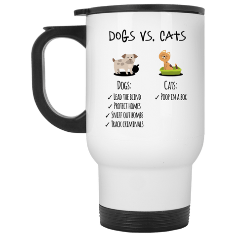 DOGS VS CATS Stainless Steel White Travel Mug - 14 oz.