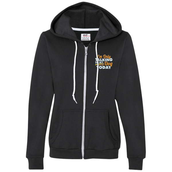 TALK TO MY DOG Ladies Full-Zip Hooded Fleece - EMBROIDERED Design
