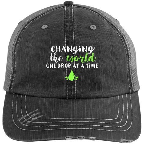 EMBROIDERED ONE DROP Distressed Unstructured Trucker Cap