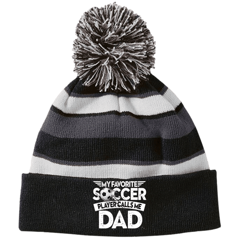 EMBROIDERED Soccer Dad Holloway Striped Beanie with Pom