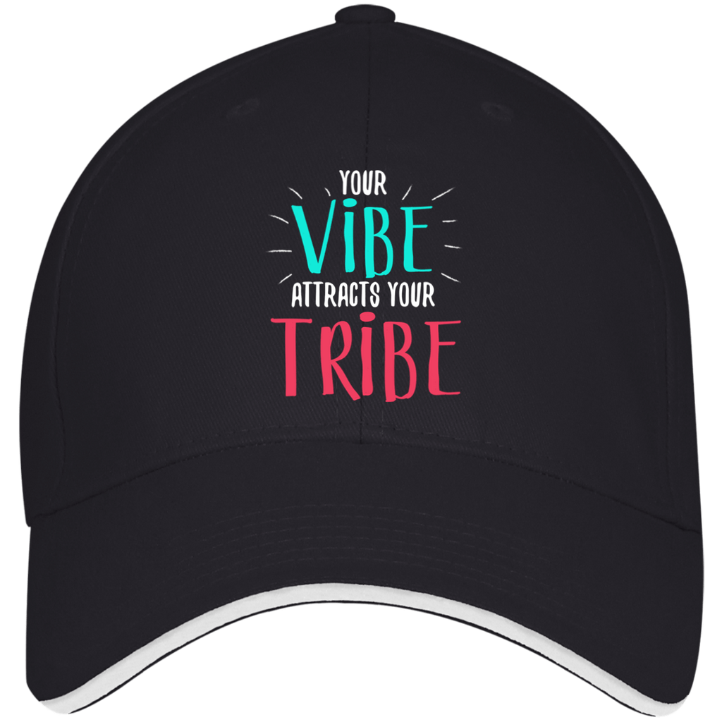 EMBROIDERED VIBE Bayside USA Made Structured Twill Cap With Sandwich Visor
