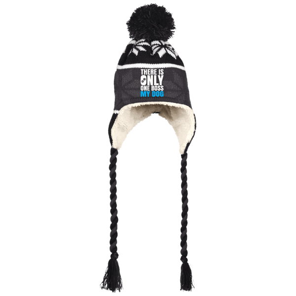 DOG IS BOSS Holloway Hat with Ear Flaps and Braids - EMBROIDERED Design