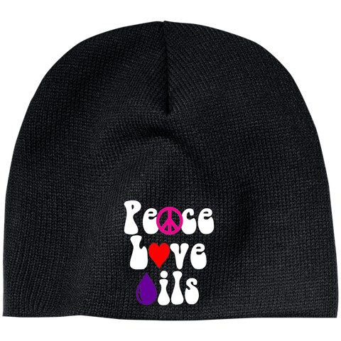 EMBROIDERED PEACE LOVE OILS 100% Acrylic Beanie