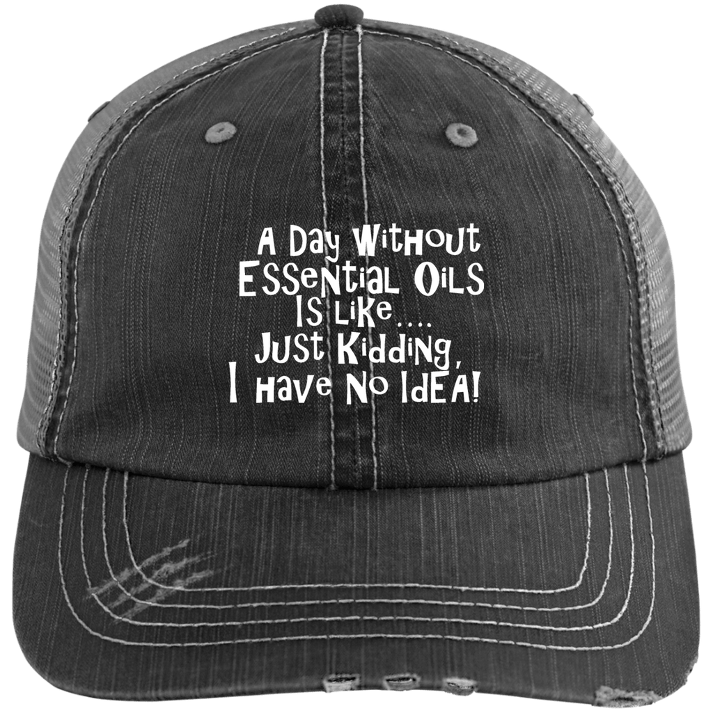 EMBROIDERED ESSENTIAL OILS Distressed Unstructured Trucker Cap
