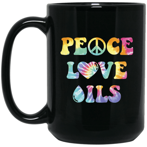 PEACE LOVE OILS Black Mug - BIG 15 oz. size
